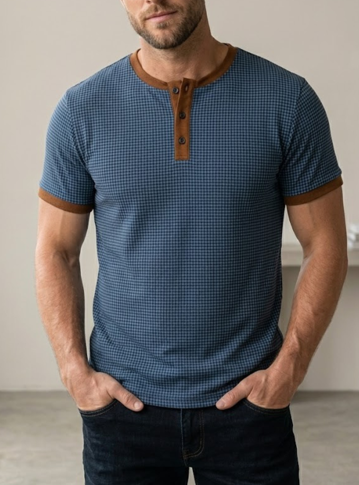 Men's Knit Henley Short Sleeve Shirt Merino Wool Mix