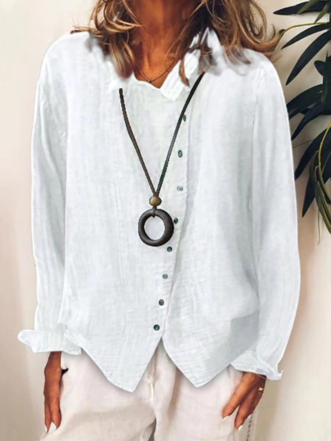Women's Linen Blouse Long Sleeve Casual Shirt Relaxed Top
