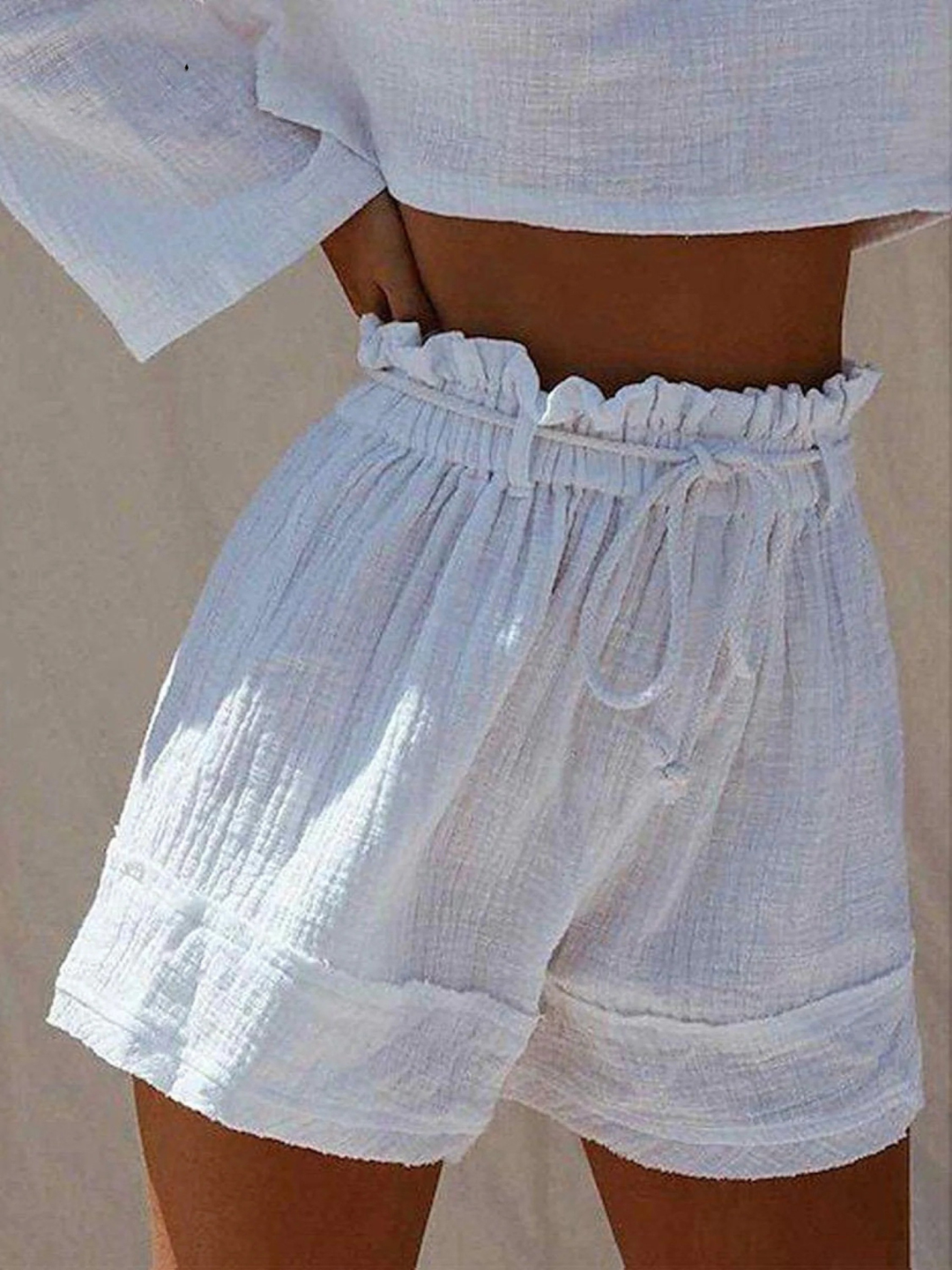 Women's Linen Paperbag Waist Shorts High Rise Casual Beach Bottoms