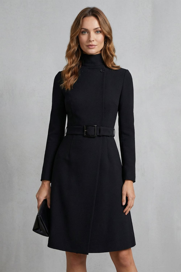 Women’s Belted Asymmetric A-Line Knit Midi Dress