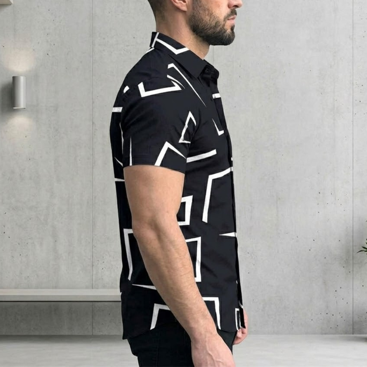 Men's Geometric Print Short Sleeve Linen Shirt