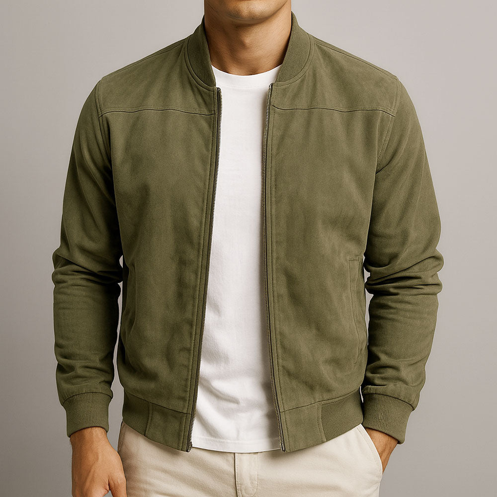Men’s Suede Stand-Collar Full-Zip Bomber Jacket
