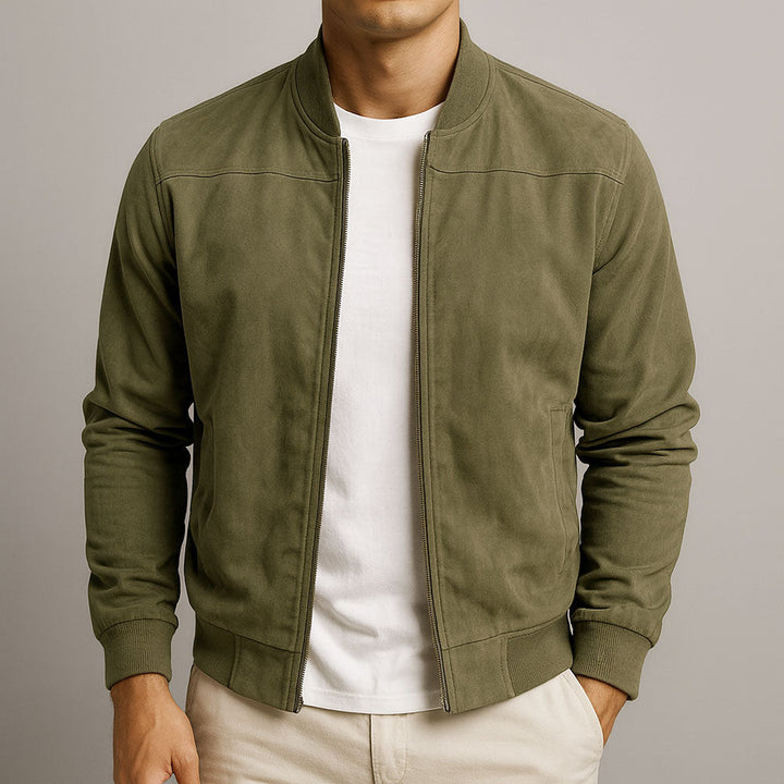 Men’s Suede Stand-Collar Full-Zip Bomber Jacket