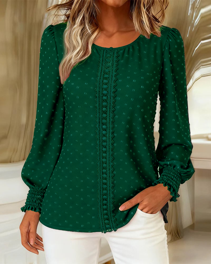 Women's Linen Long-Sleeve Round Neck Blouse