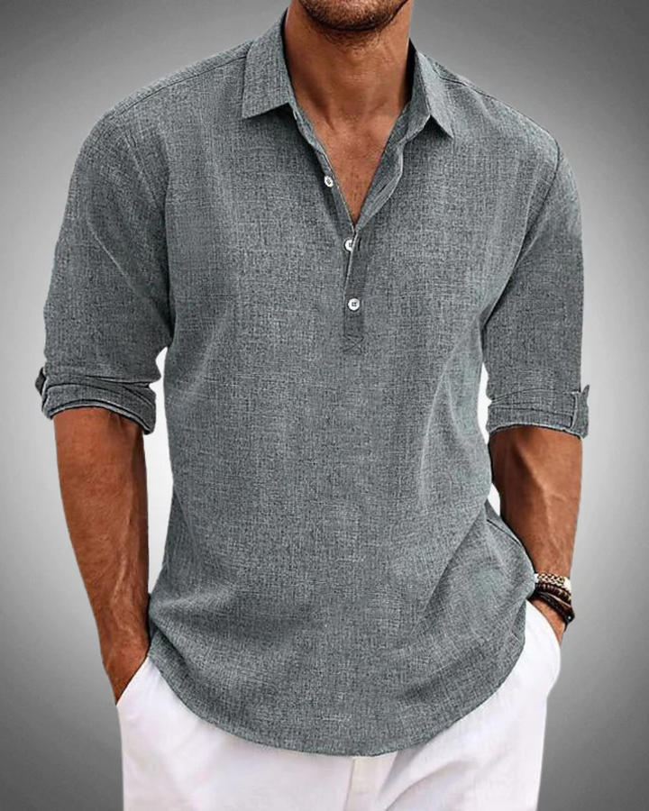Men's Linen Henley Long Sleeve Casual Beach Shirt