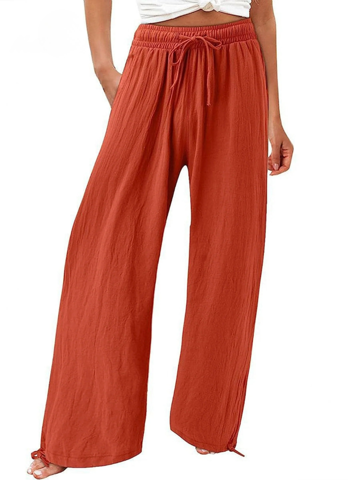 Women's Linen Wide Leg Trousers High Waisted Drawstring Palazzo Pants