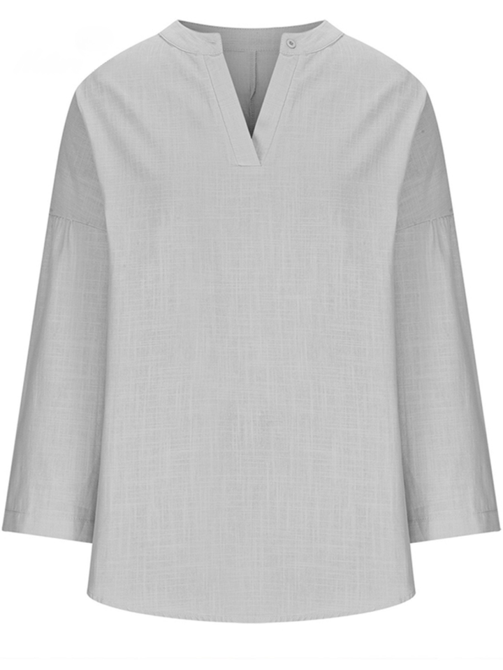 Linen V-Neck Women's Long Sleeve Tunic Blouse Tops