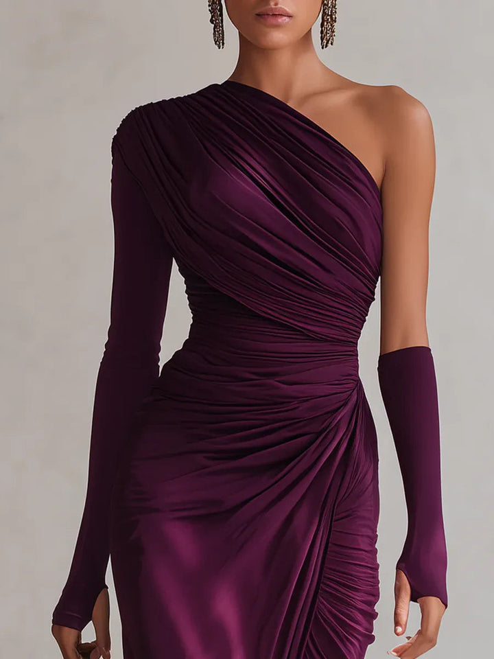 Women's Satin One-Shoulder Maxi Dress