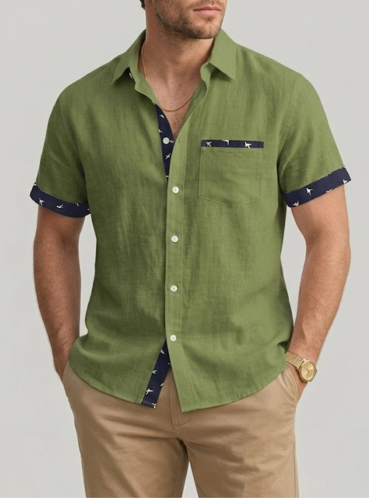 Men's Linen Short Sleeve Button Up Shirt