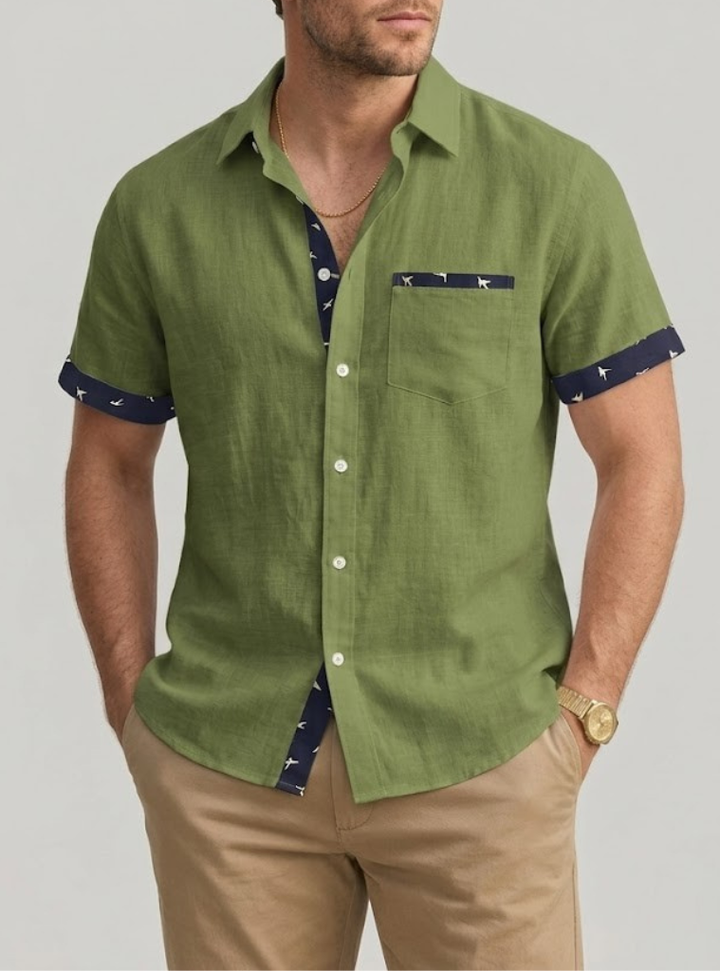 Men's Linen Short Sleeve Button Up Shirt