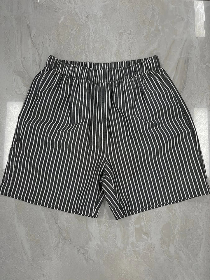 Women's Striped Linen Shorts Loose Fit Casual Beach Wear