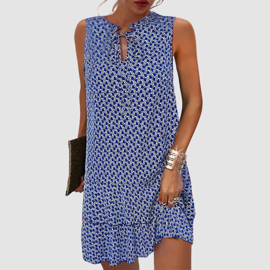 Women's Linen Blend Sleeveless Boho Printed Shift Mini Dress