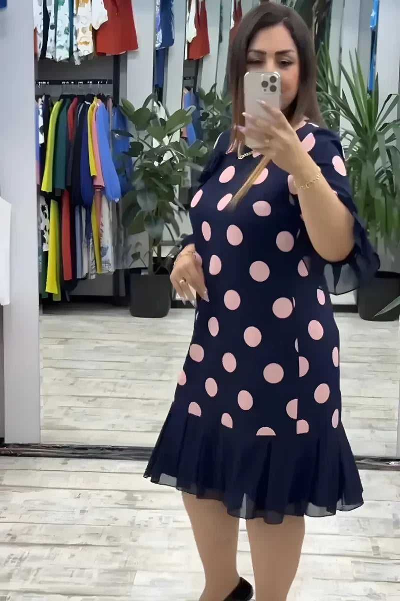 Women's Polka Dot Knit Flounce Dress
