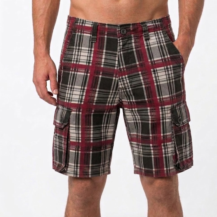 Men's Plaid Cargo Linen Casual Shorts