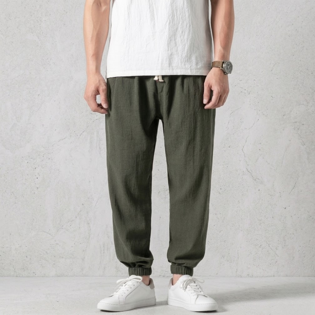 Men's Linen Joggers Lightweight Trousers Relaxed Fit Casual Pants