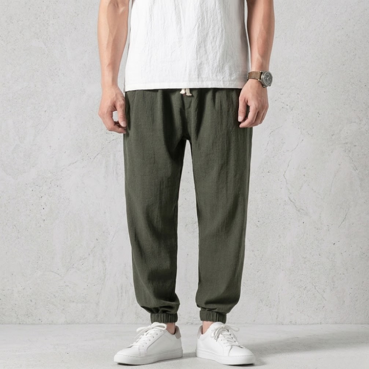 Men's Linen Joggers Lightweight Trousers Relaxed Fit Casual Pants