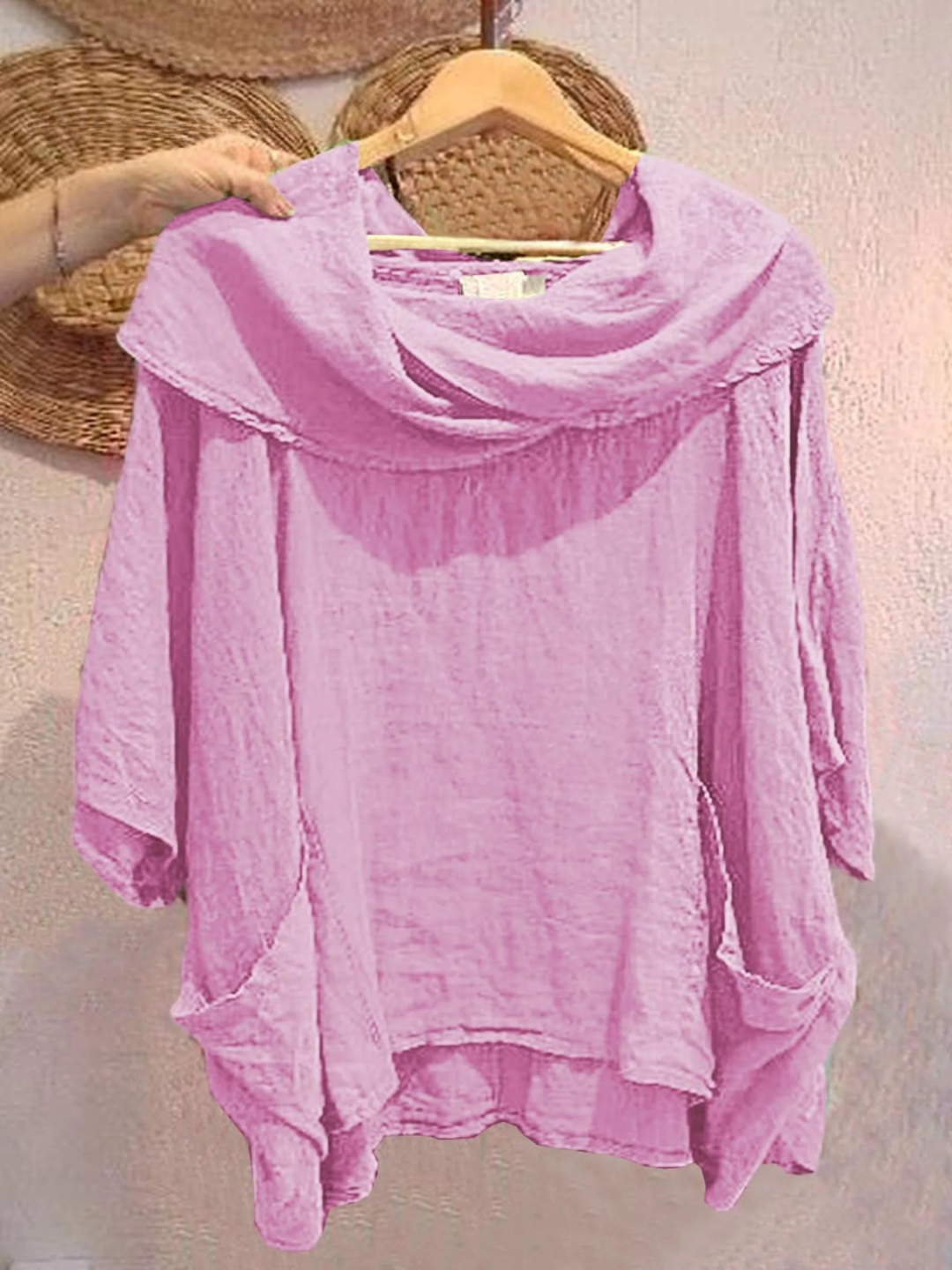 Women's Linen Cowl Neck Poncho Top
