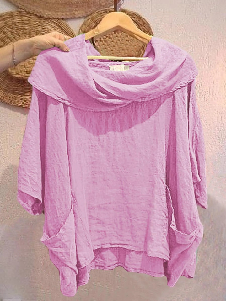 Women's Linen Cowl Neck Poncho Top