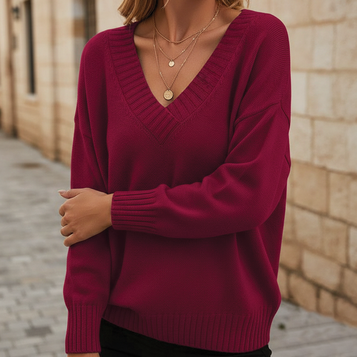 Women's Merino Wool Knit V Neck Jumper