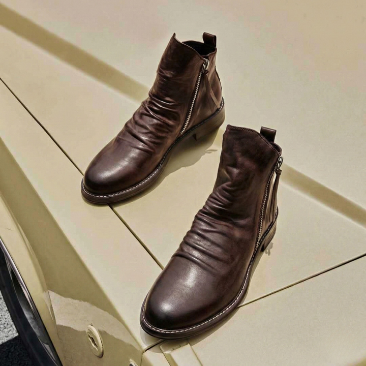 Men's Leather Ankle Zip Work Boots Casual Dress Shoes