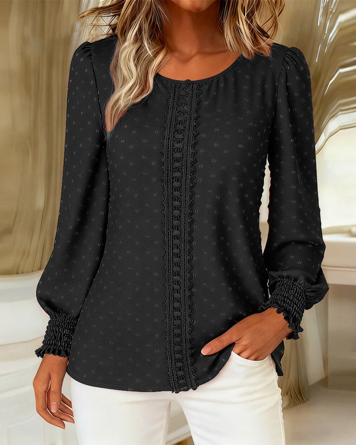 Women's Linen Long-Sleeve Round Neck Blouse