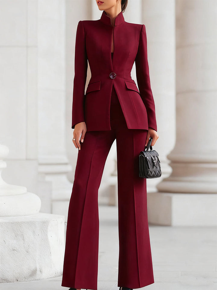 Womens Wool Trouser Suit Blazer Set