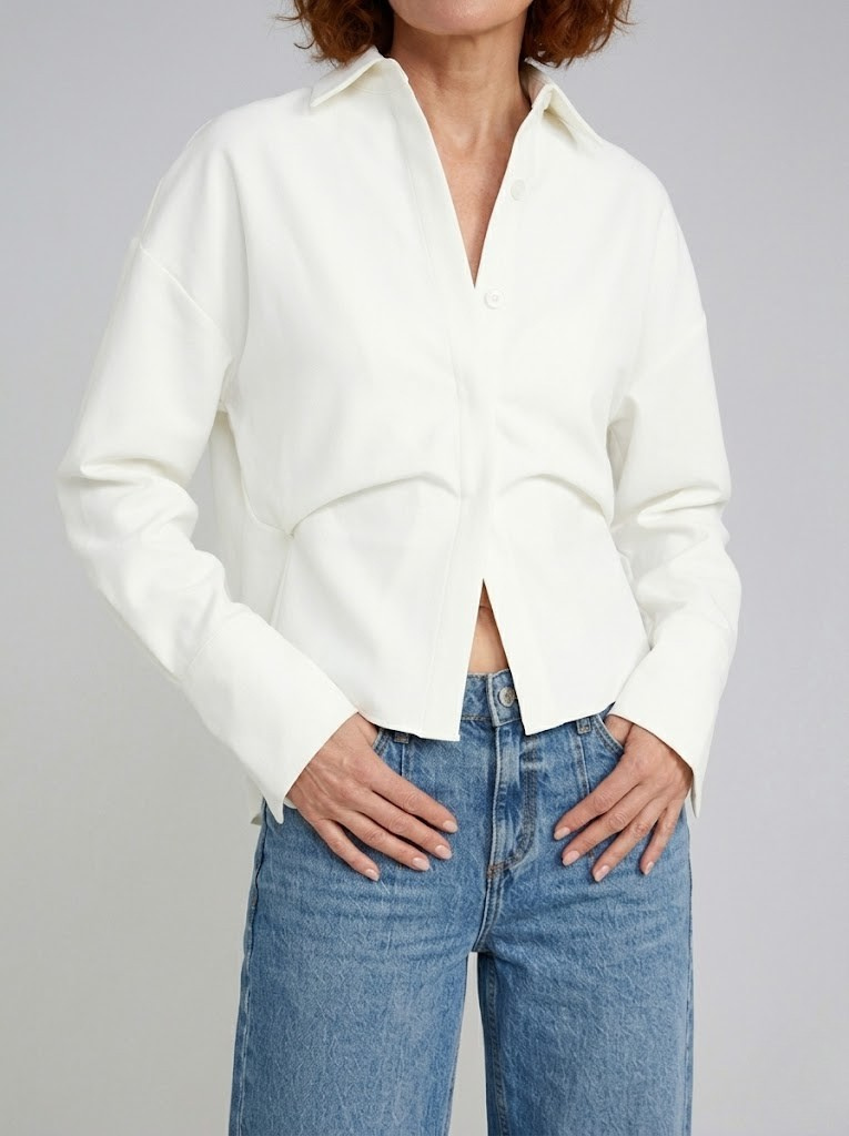 Women's Satin Long Sleeve Tailored Button-Down Blouse