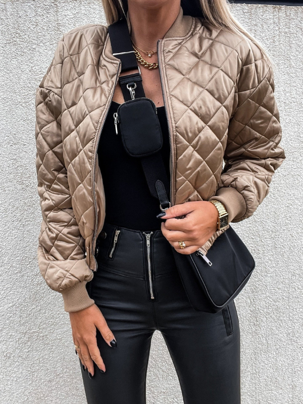 Women’s Fleece-Lined Quilted Puffer Bomber Jacket