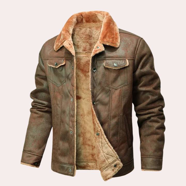 Men's Fleece Leather Jacket Outerwear Bomber Coat