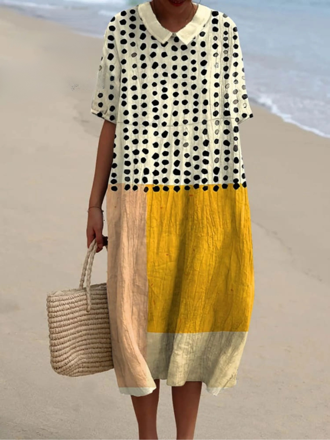 Women's Linen Maxi Dress V-Neck Long Sleeve Relaxed Fit Kaftan