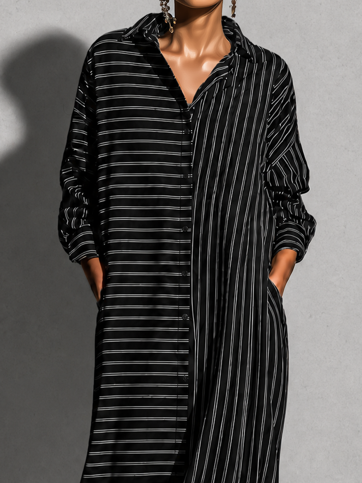 Women’s Striped Linen Maxi Shirt Dress