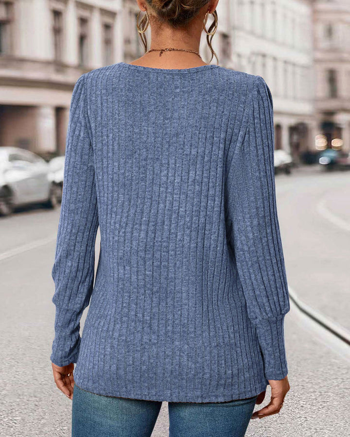 Women's Jumper Ribbed Knit Square Neck Long Sleeve Top