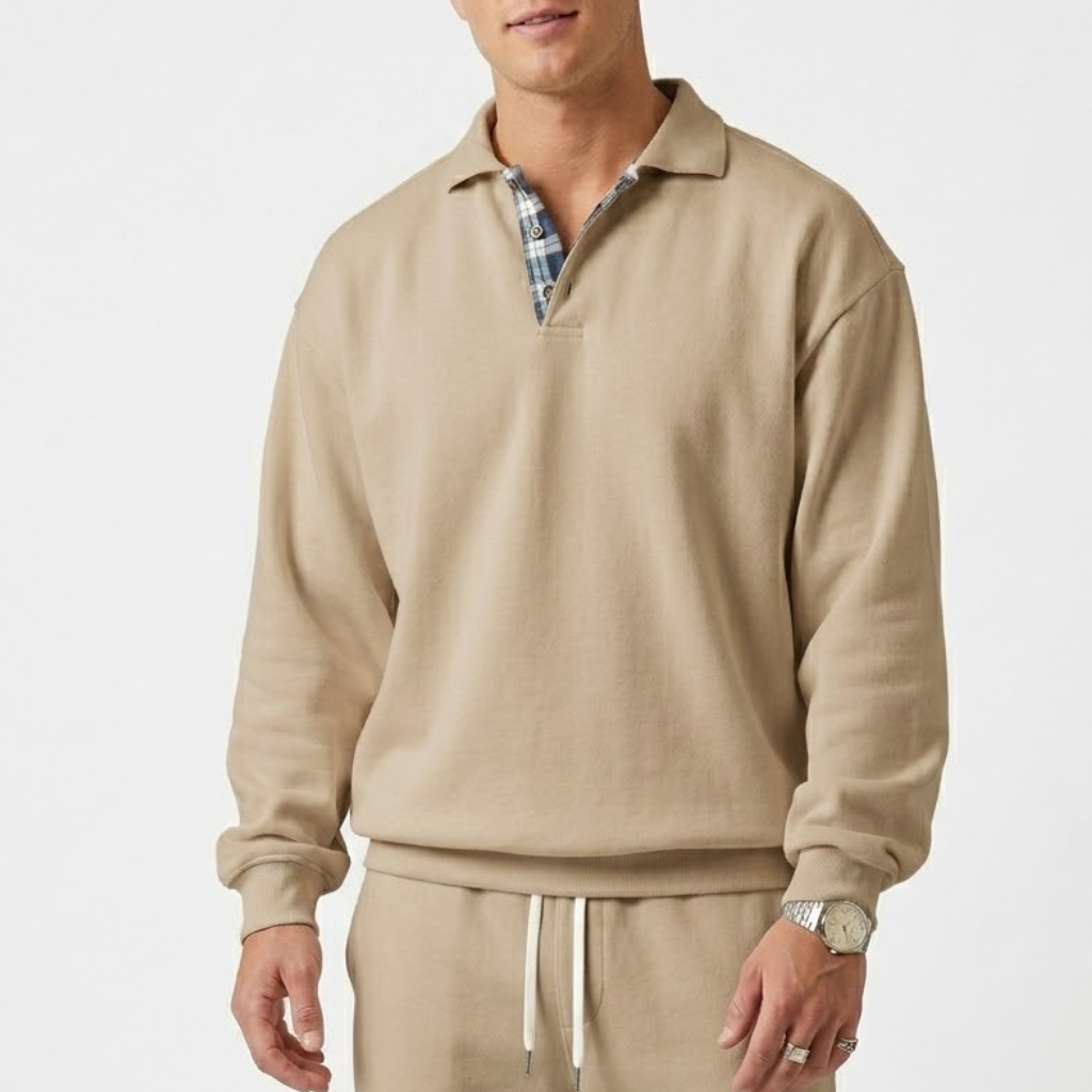 Men's Knit Long Sleeve Polo Shirt Collar Pullover Sweater