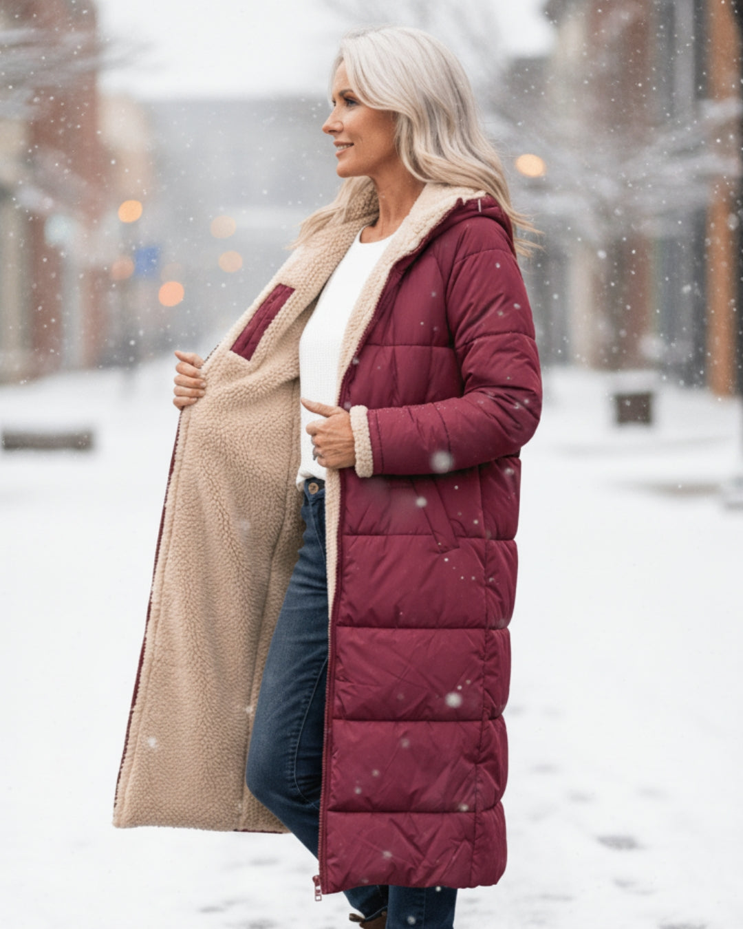 Women’s Long Hooded Fleece-Lined Puffer Coat