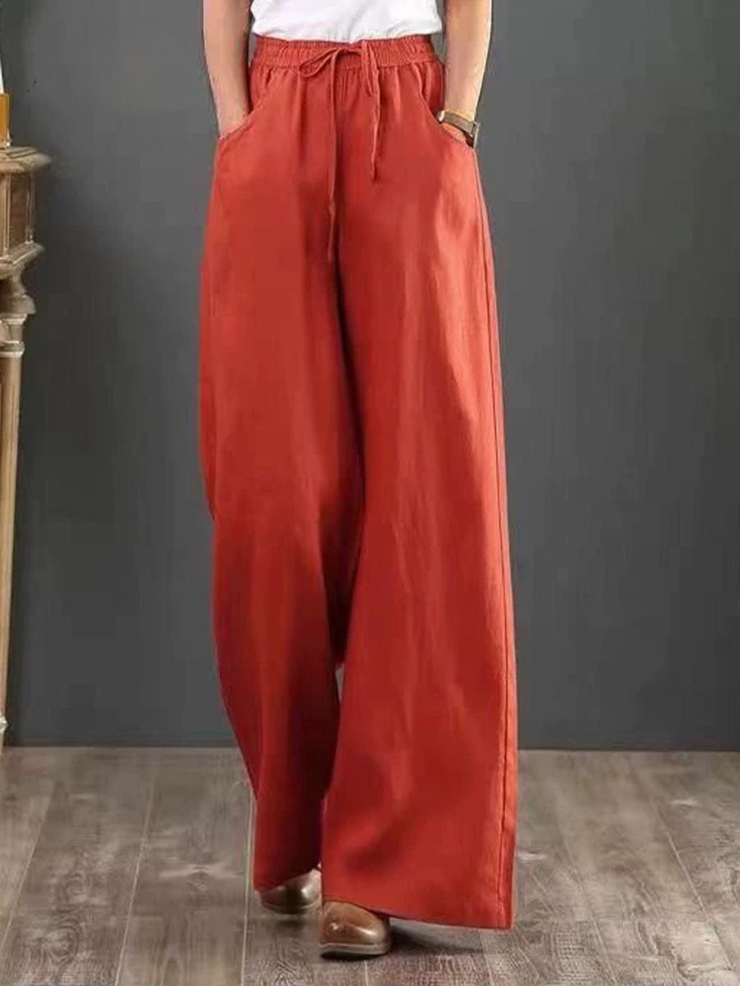 Women's High Waisted Wide Leg Linen Trousers Loose Fit Flowy Palazzo Pants