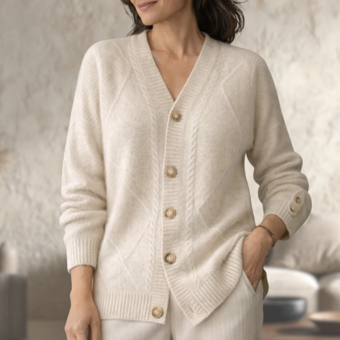 Women’s Wool Knit V-Neck Long-Sleeve Cardigan