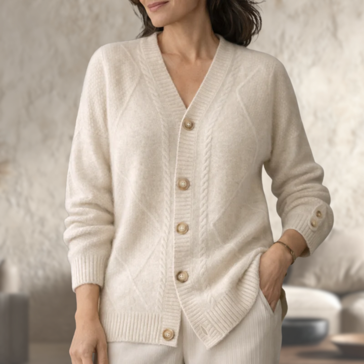 Women’s Wool Knit V-Neck Long-Sleeve Cardigan