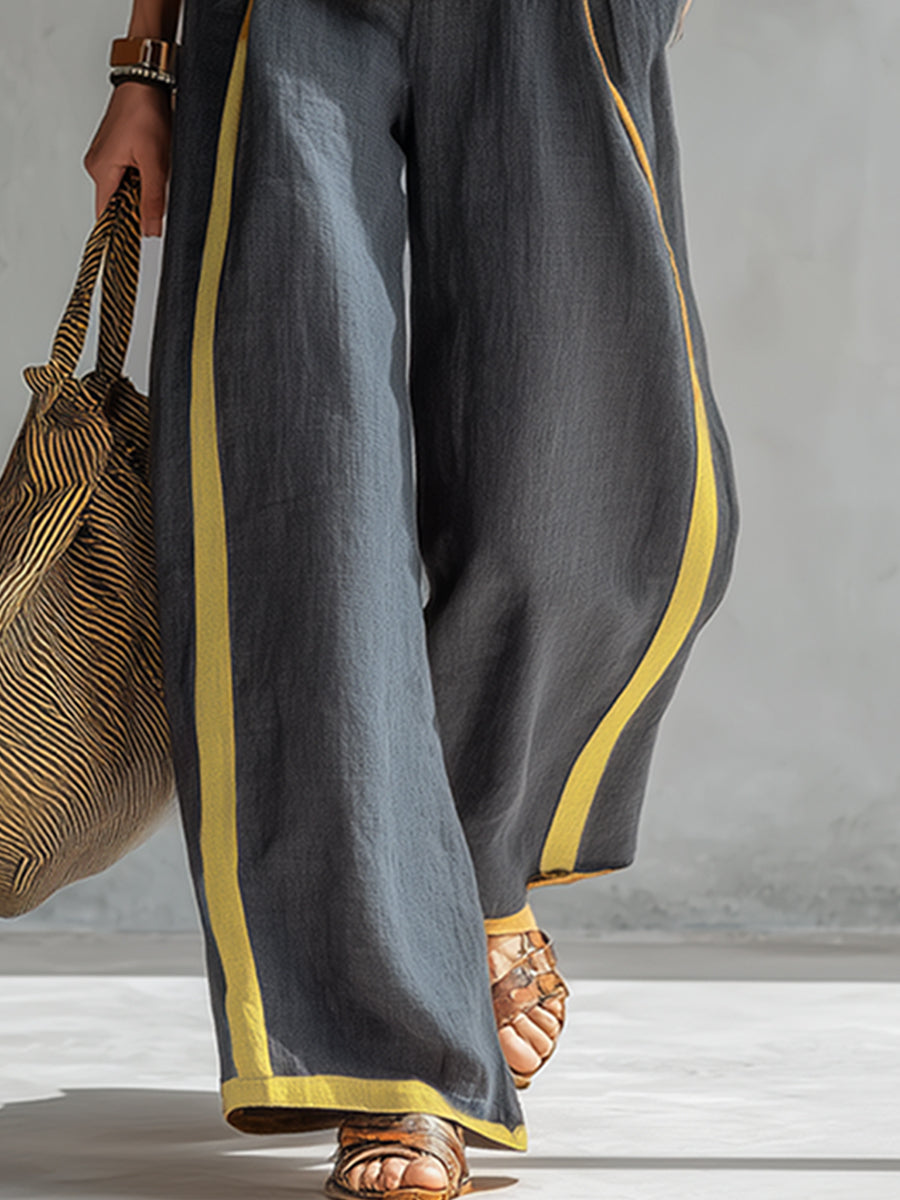 Women's Linen Blend Sleeveless Top and Wide-Leg Trouser Set