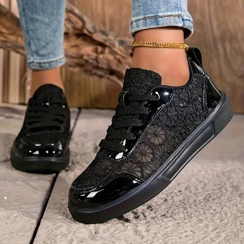 Women's Leather Floral Lace-Up Sneakers