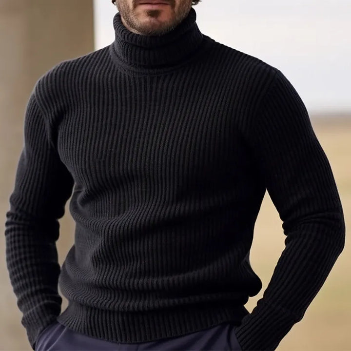 Pull à col roulé en maille côtelée en laine mérinos pour homme