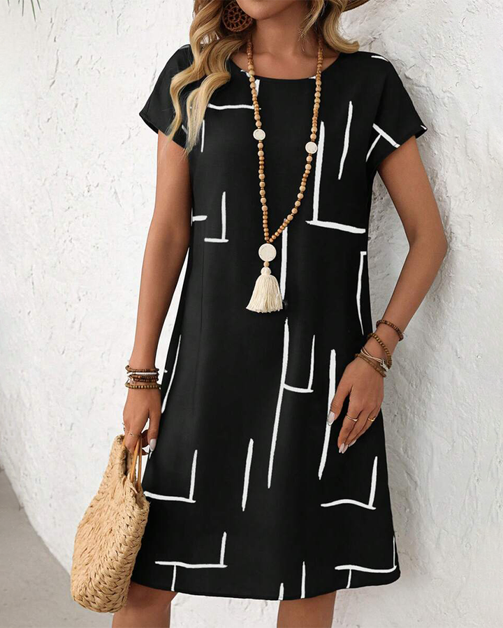 Women's Short Sleeve Linen Midi Shift Dress