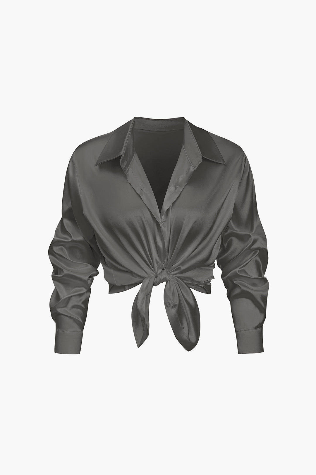 Women's Satin Long-Sleeve Blouse Elegant Silk-Feel Button-Down Shirt