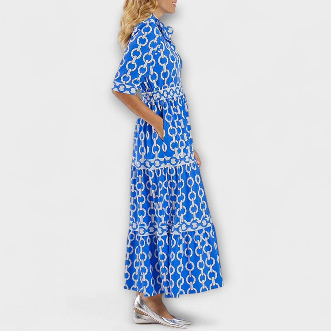 Women's Satin Button-Front Chain-Print Midi Dress