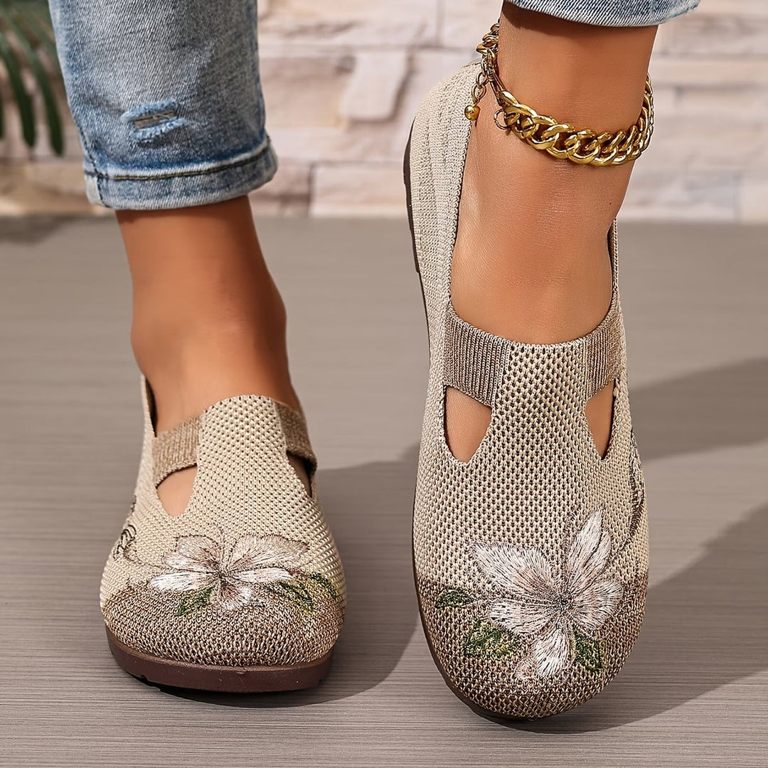Women's Knit Slip On Walking Flat Shoes Floral Print Loafers