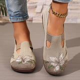Women's Knit Slip On Walking Flat Shoes Floral Print Loafers