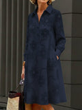 Women's Linen Blend Long Sleeve Embroidered Shirt Dress