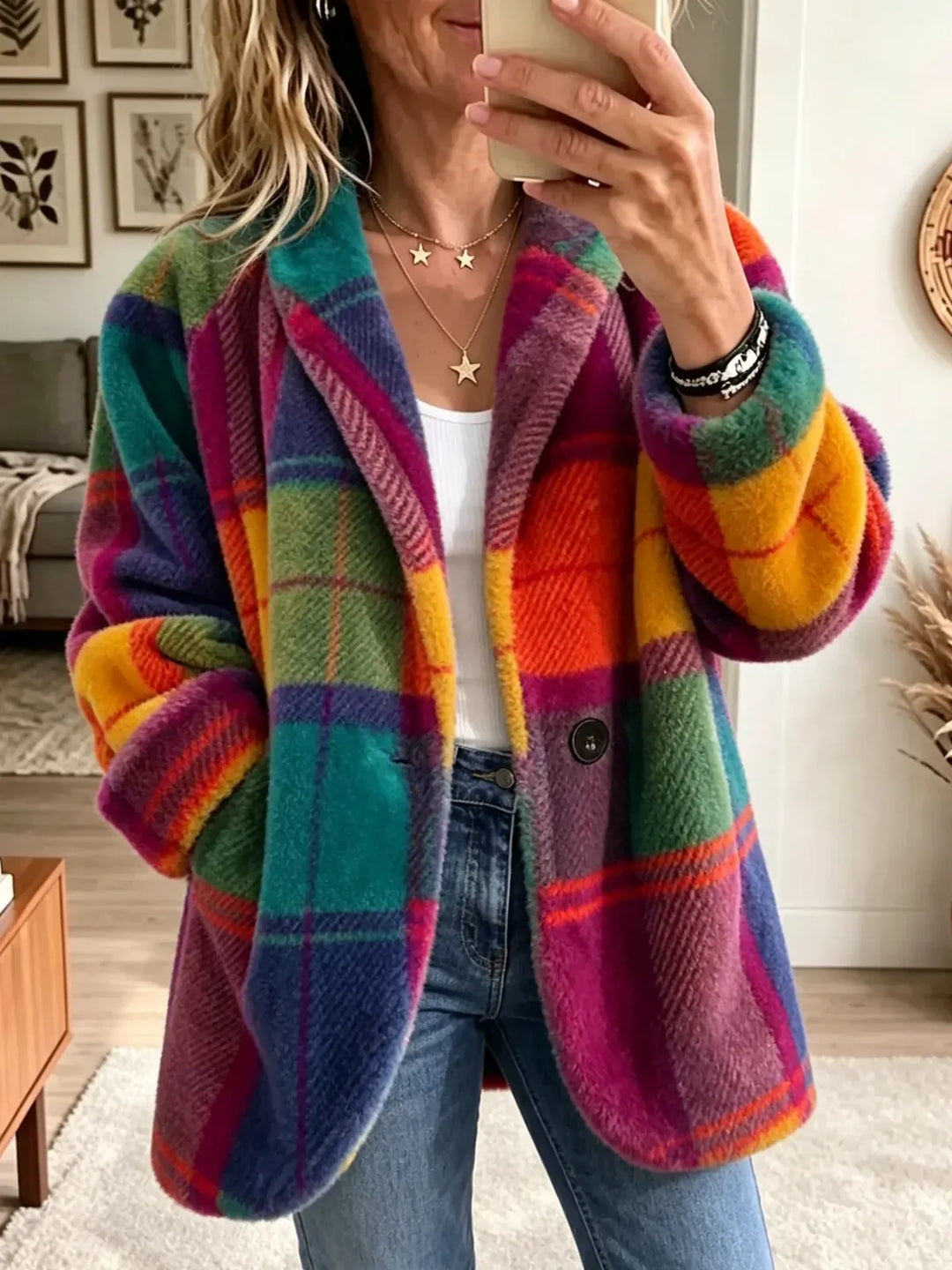 Veste-chemise à carreaux en polaire pour femme, manteau teddy