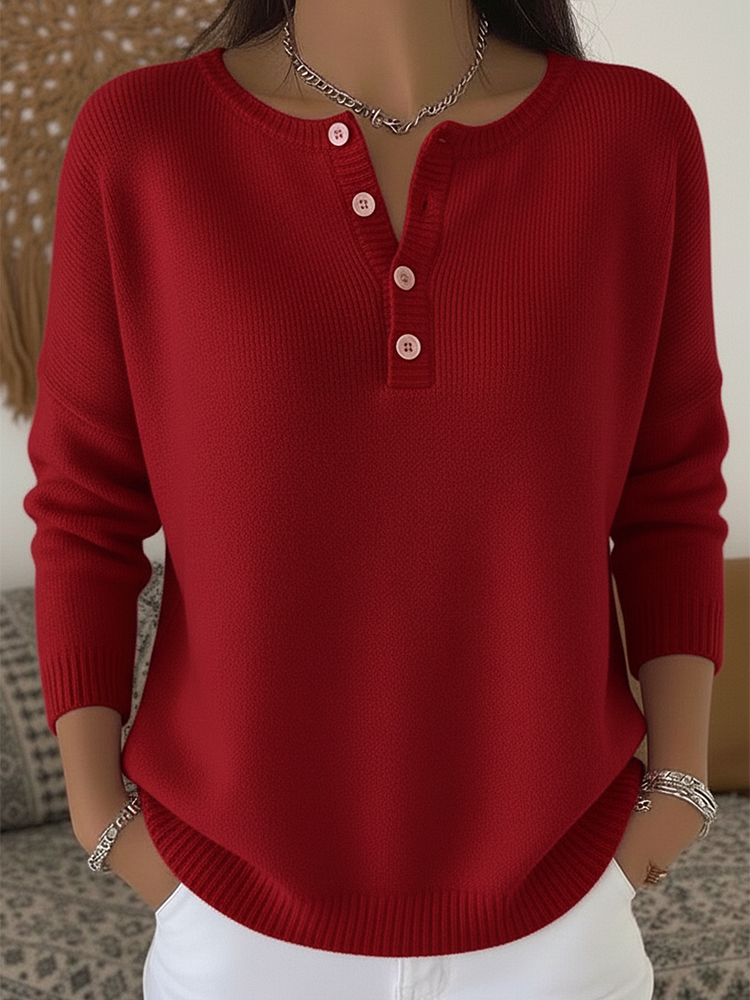 Women's Knit Henley Long-Sleeve Sweatshirt