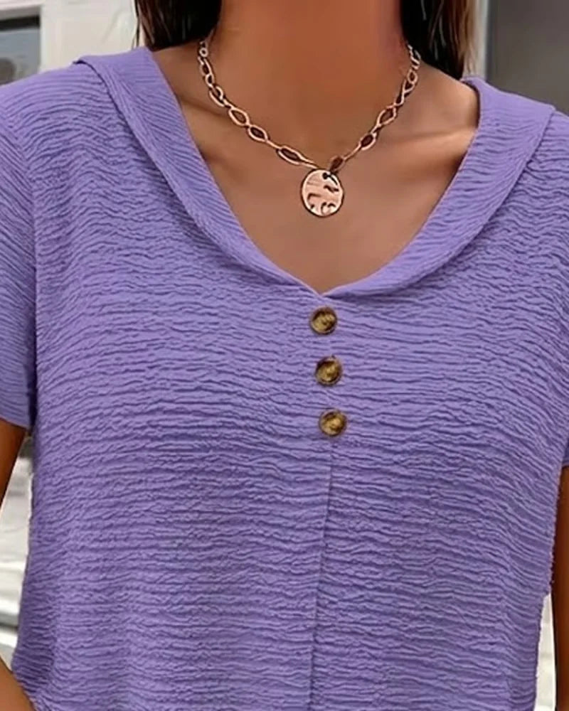 Women's Textured Linen Blend V-Neck Blouse