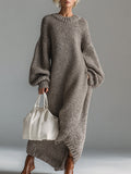 Women's Oversized Acrylic Knit Sweater Maxi Dress